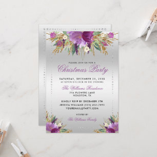 Glitter Flowers, Diamond Framed Christmas Party Invitation