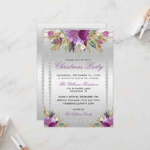 Glitter Flowers, Diamond Framed Christmas Party Invitation