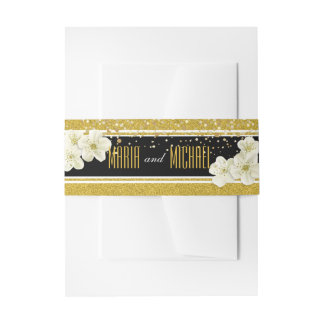 Glitter Flowers Wedding Stationery Invitation Belly Band