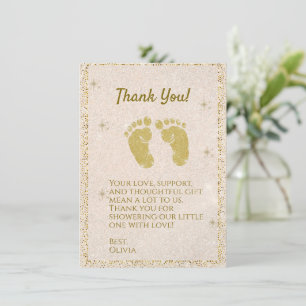 Glitter Footprint Baby Boy Thank You Card