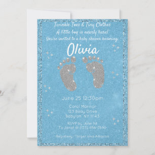 Glitter Footprint Baby Shower Invitation