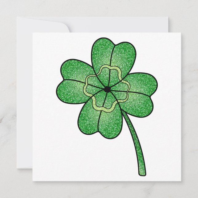 Glitter Four Leaf Clover Invitation (Front)