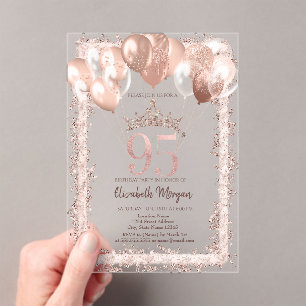 Glitter Frame,Crown,Balloons 95th Birthday Acrylic Invitations