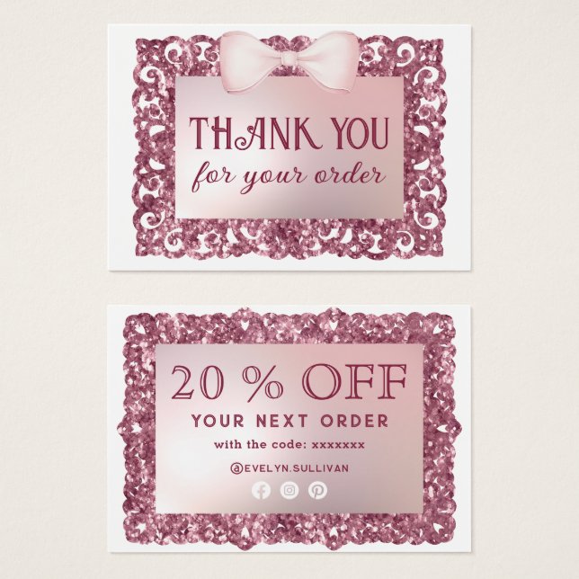 Glitter Frame Pink Bow discount card (Front & Back)