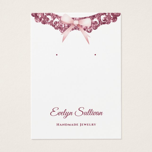 Glitter frame pink bow earring display card (Front)