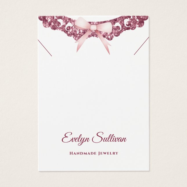 Glitter frame pink bow necklace display card (Front)