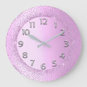 Glitter Frame Pink Gold Numbers Blush Beauty Large Clock