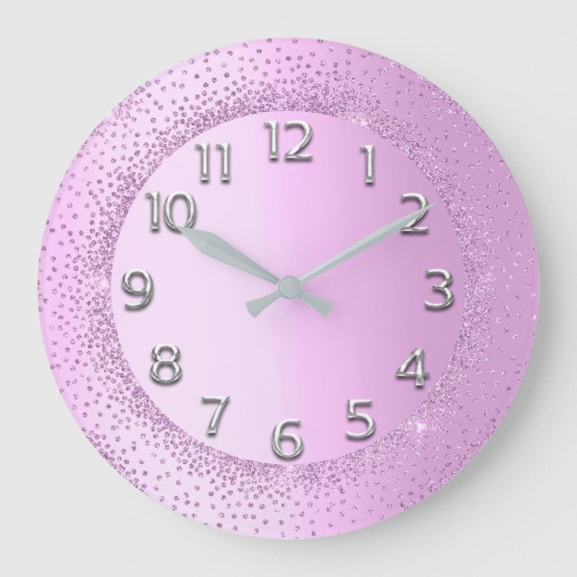 Glitter Frame Pink Gold Numbers Blush Beauty Large Clock (Front)