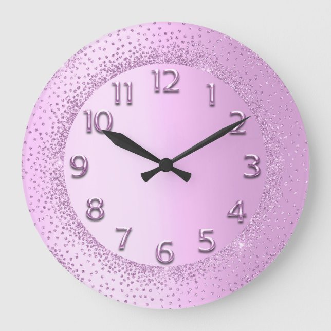 Glitter Frame Pink Sweet Numbers Blush Beauty Large Clock (Front)