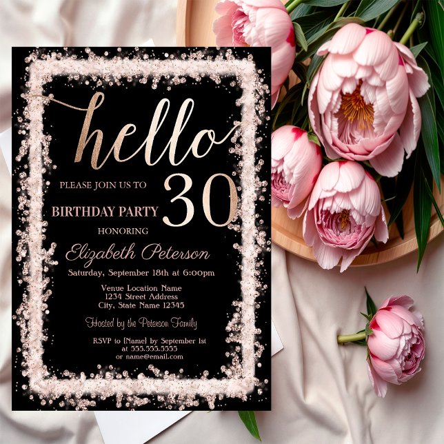 Glitter Frame Rose Gold 30th Birthday Party  Invitation (Creator Uploaded)