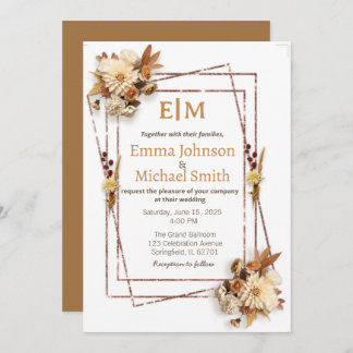Glitter Frame with Flowers wedding invitations