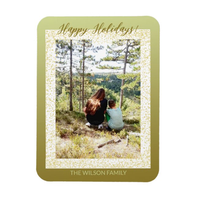 Glitter Framed One Photo Happy Holiday Magnet (Vertical)