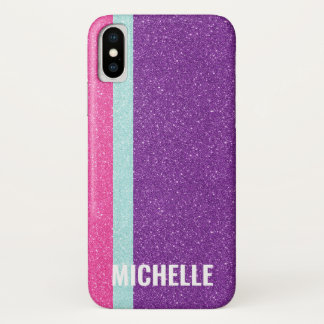 Glitter Fuchsia Aqua Purple | Girly Lady Boss iPhone X Case