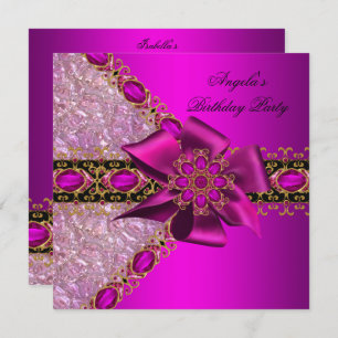 Glitter Fuchsia Pink Jewel Birthday Party 2 Invitation