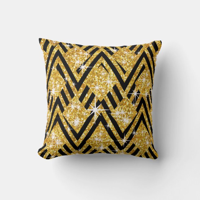 Glitter Geo Chevron Bling | gold Cushion (Front)