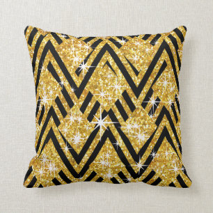 Glitter Geo Chevron Bling   gold Cushion