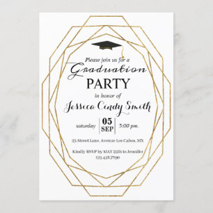 Glitter Geometric Frame Photo Graduation Party Invitation