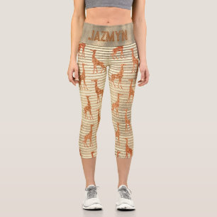 Glitter Giraffe on Gold Foil Personalized  Capri Leggings