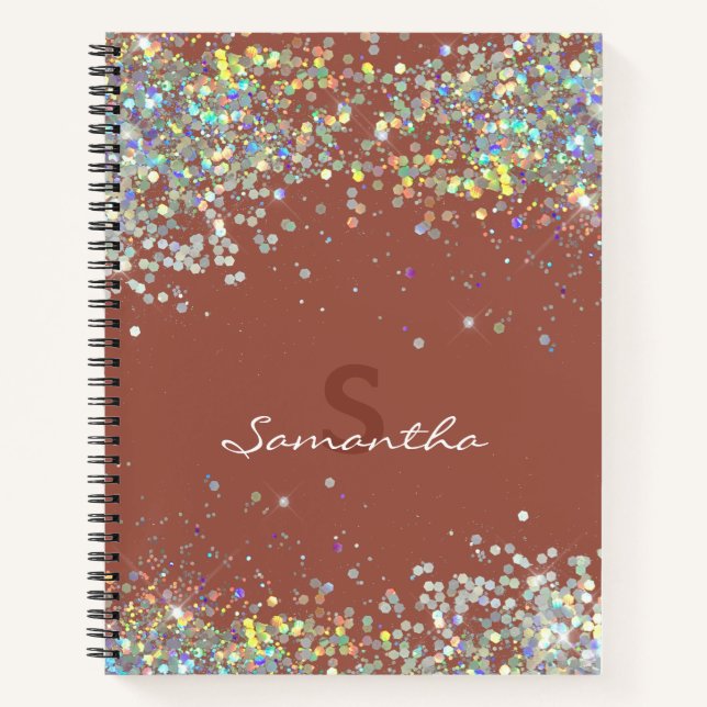 Glitter Girly Custom Name Monogram Notebook (Front)