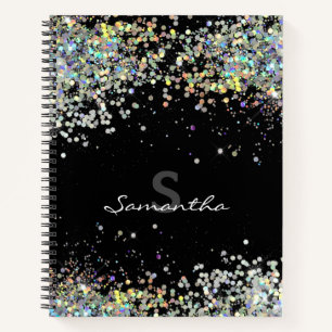 Glitter Girly Custom Name Monogram Notebook