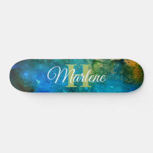 Glitter Girly Green Mermaid Monogram Name Fantasy Skateboard