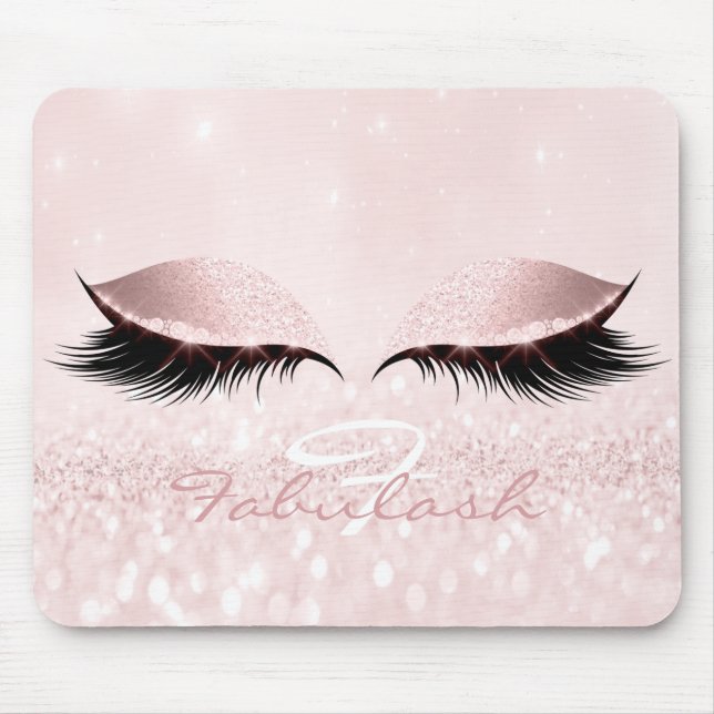 Glitter Girly Monogram Name Beauty Lashes Pink Mouse Pad (Front)