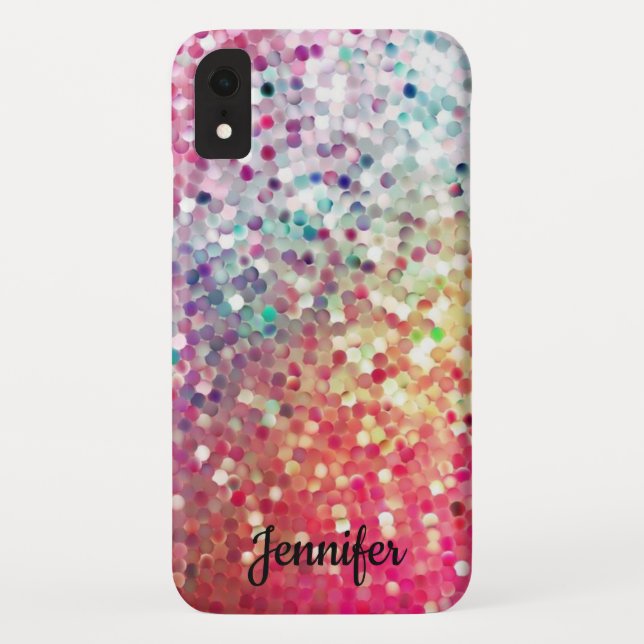 Glitter Girly Rainbow Patterned Phone Custom Name Case-Mate iPhone Case (Back)
