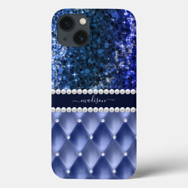 Glitter Girly Sparkle Luxury Navy Blue Case-Mate iPhone Case (Back)