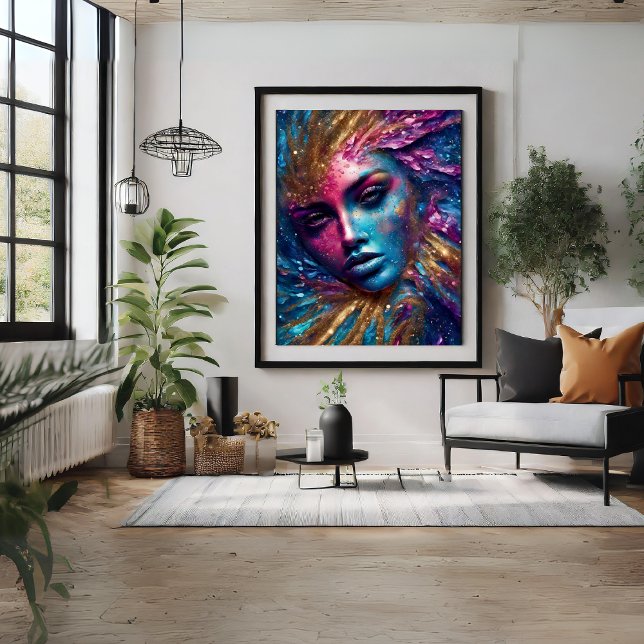 Glitter Girly Woman Face Modern Art Poster (Glitter Woman Face Abstract Art Poster)