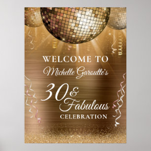 Glitter Glam 30 & Fabulous Gold Disco Ball Poster