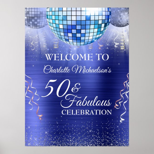 Glitter Glam 50 and Fabulous Blue Disco Ball Poster (Front)
