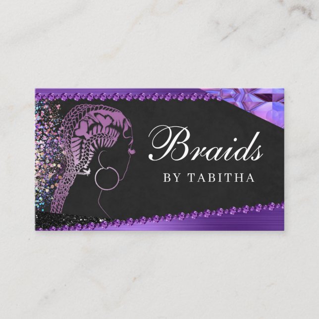 Glitter Glam Abstract Modern Hair Braiding Salon B Business Card (Front)