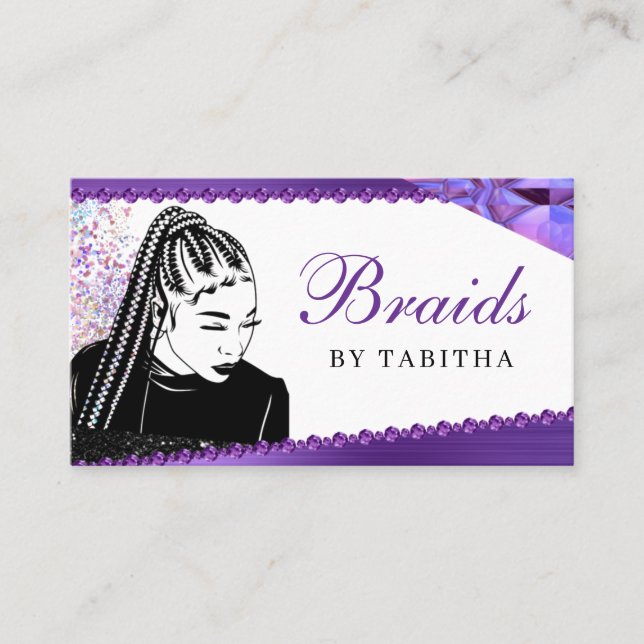 Glitter Glam Abstract Modern Hair Braiding Salon B Business Card (Front)