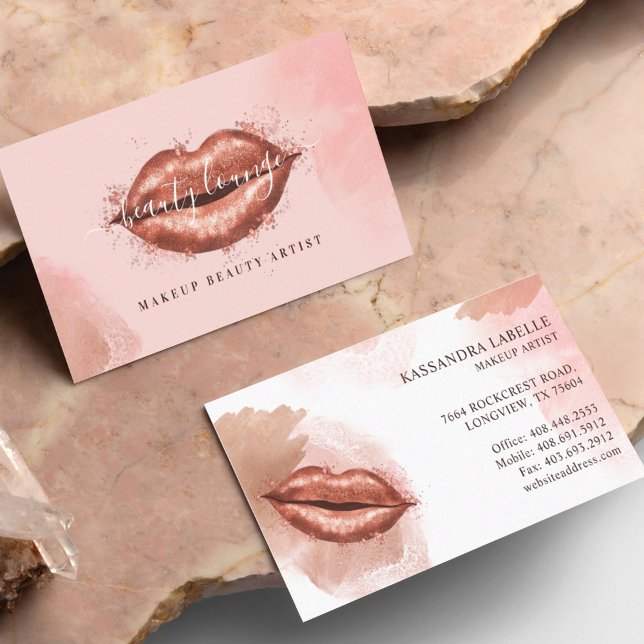 Glitter Glam Beauty Makeup Artist Rose Gold Lips Business Card (Creator Uploaded)