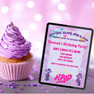 Glitter, Glam, & K-Pop Birthday Party Invitation