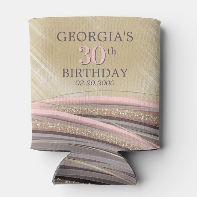Glitter Glam Rose Gold Birthday Can Cooler (Back)
