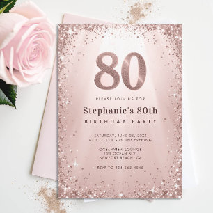 Glitter Glam Rose Gold Sparkles Chic 80th Birthday Invitation