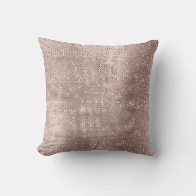 Glitter Glam Rose Gold Sparkly Girly Blush Sequin Cushion (Front)