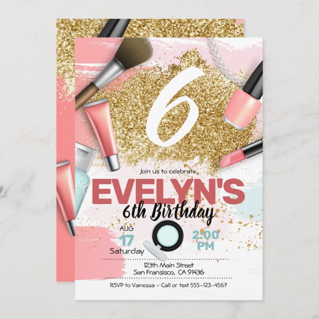 Glitter Glam Spa Party Invitation or Pamper Party (Front/Back)