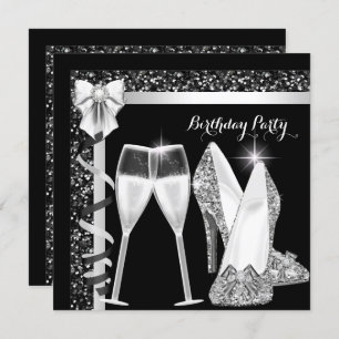 Glitter Glamour Hi Heels Silver Black Champagne 2 Invitation