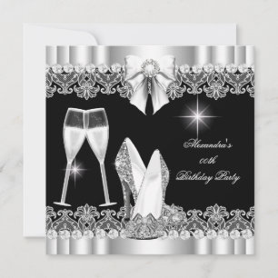 Glitter Glamour Hi Heels Silver Black Champagne Invitation