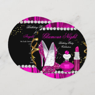 Glitter Glamour Night Deep Pink Gold Black Party a Invitation