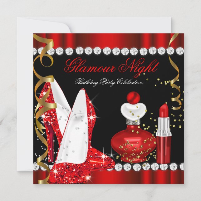 Glitter Glamour Night Red Gold Black Party Invitation (Front)