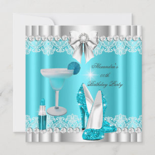 Glitter Glamour Teal Hi Heels Lipstick Cocktail Invitation