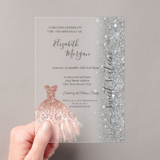 Glitter Glitter Dress Rose Gold Sweet 16 Acrylic Invitations