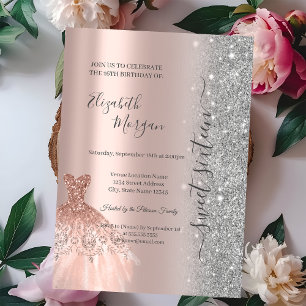 Glitter Glitter Dress Rose Gold Sweet 16 Invitation