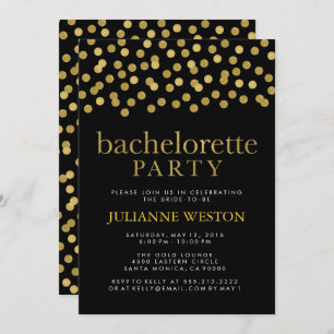 Glitter Gold and Black Confetti Bachelorette Party Invitation