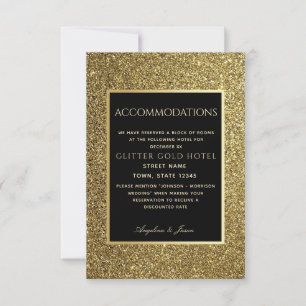 Glitter Gold and Black Wedding Accommodation Card
