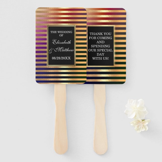 Glitter Gold and Black Wedding Hand Fan (Front and Back)