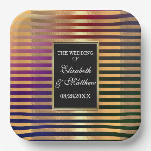 Glitter Gold and Black Wedding Square  Paper Plate